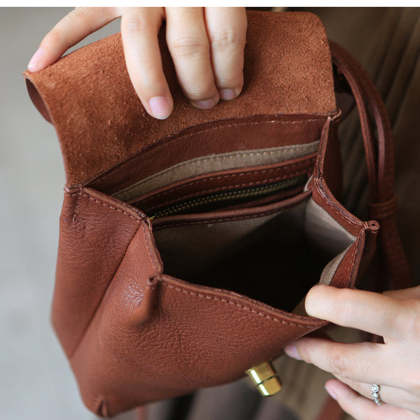 Womens Mini Crossbody Phone Bags Brown Shoulder Bag Inside