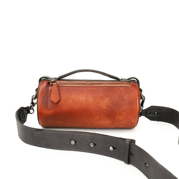 Womens Mini Leather Barrel Crossbody Bag Shoulder Handbags Genuine-Leather