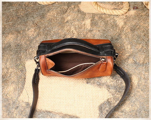 Womens Mini Leather Barrel Crossbody Bag Shoulder Handbags Handmade