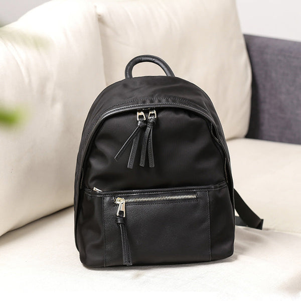 Chic Women's Nylon Backpack Waterproof Black Bookbag