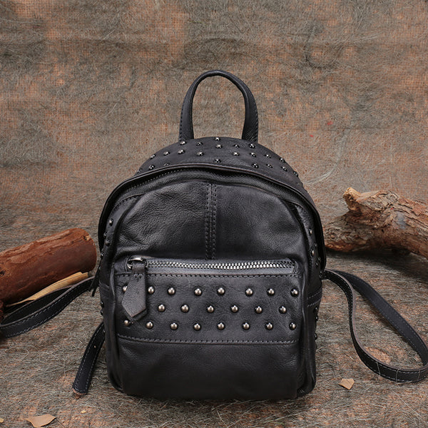 Womens Rivets Leather Small Backpack Purse Cool Backpacks for Women Accessories