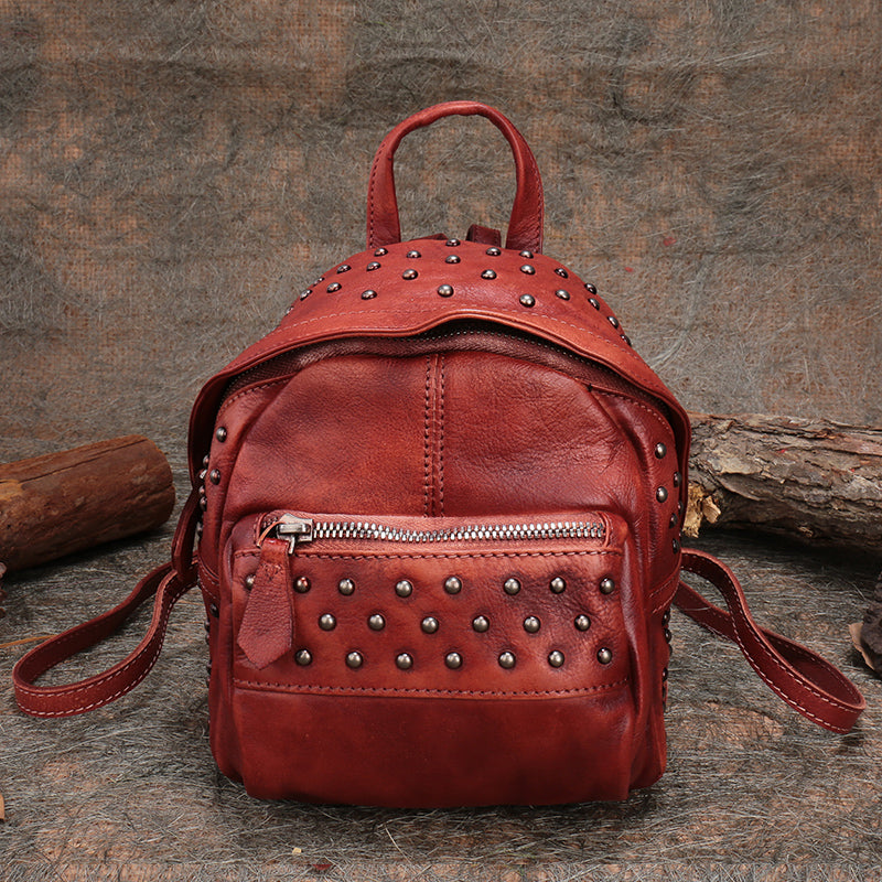 affordable mini backpacks Womens Rivets Leather Small Backpack Purse Cool Backpacks for Women – igemstonejewelry