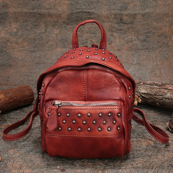 Womens Rivets Leather Small Backpack Purse Cool Backpacks for Women beautiful