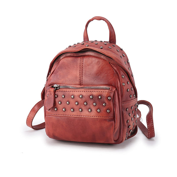 Womens Rivets Leather Small Backpack Purse