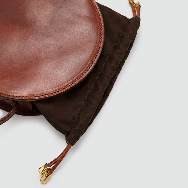 Womens Round Tan Leather Crossbody Bag Circle Bag Purse Shoulder Bag Handmade