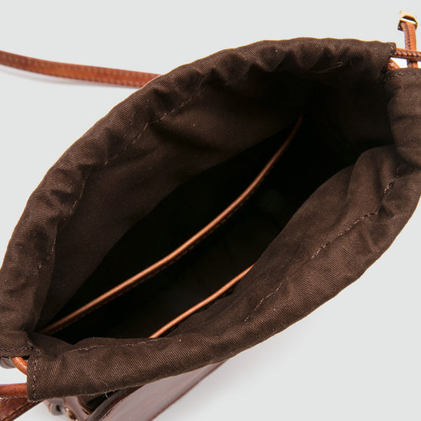 Womens Round Tan Leather Crossbody Bag Circle Bag Purse Shoulder Bag Inside