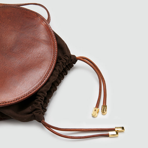 Womens Round Tan Leather Crossbody Bag Circle Bag Purse Shoulder Bag Original