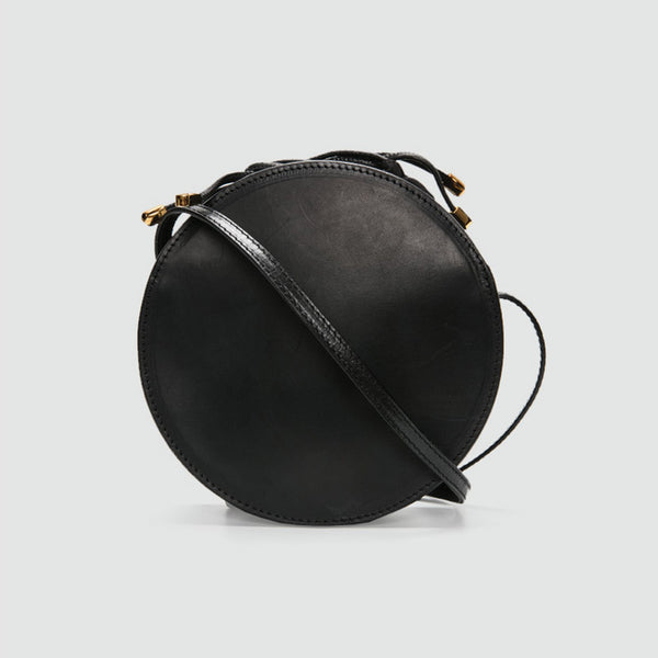 Womens Round Tan Leather Crossbody Bag Circle Bag Purse Shoulder Bag black