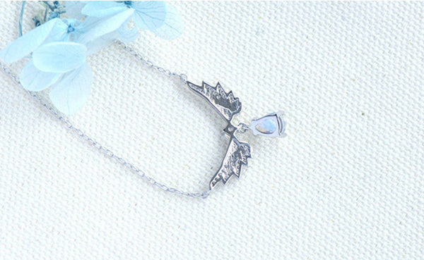 Womens Silver Blue Moonstone Guardian Angel Pendant Necklace For Women Designer