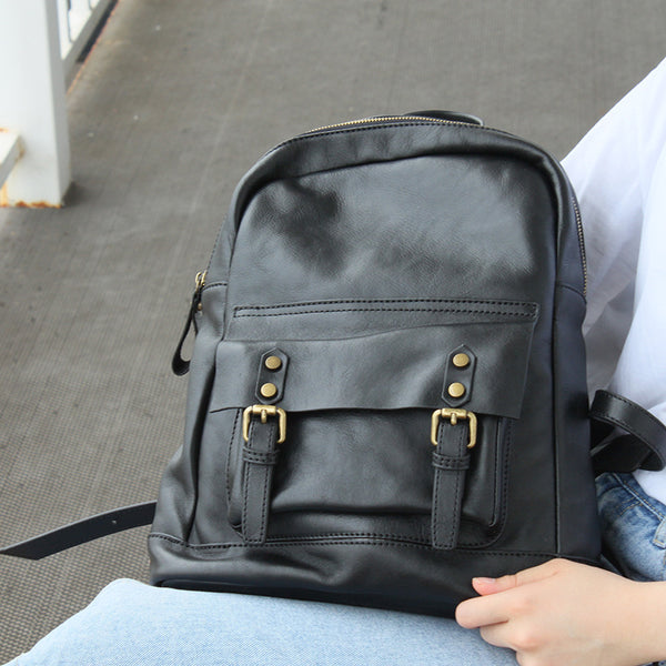 Womens Small Black Leather Backpack Bags Rucksack Purse For Women Black