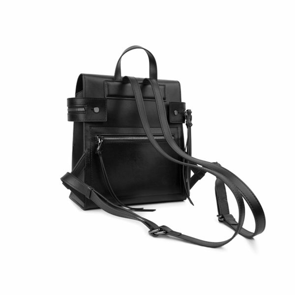 Womens Small Black Leather Backpack Purse Genuine Leather Zip Backpack Handbag for Women cowhide