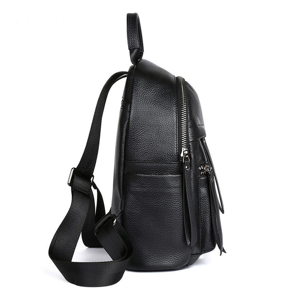 Womens Small Black Leather Backpack Purse Black Rucksack For Women Affordable
