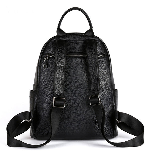 Womens Small Black Leather Backpack Purse Black Rucksack For Women Back
