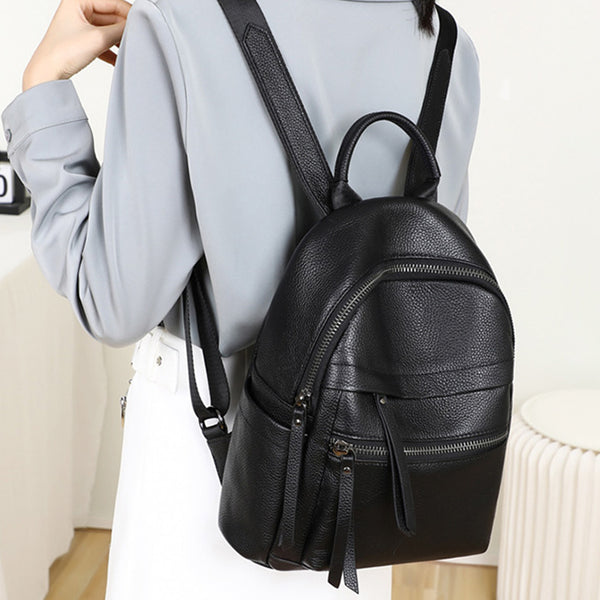 Womens Small Black Leather Backpack Purse Black Rucksack For Women Cool