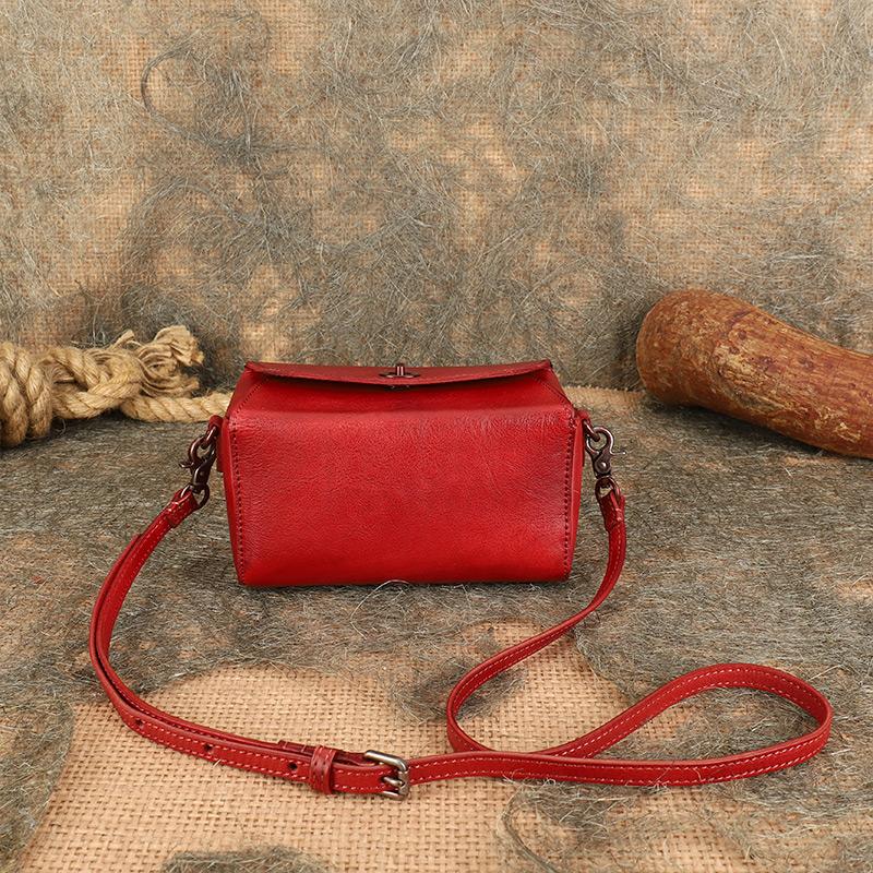 Womens Small Boxy Leather Crossbody Purse Leather Shoulder Bag For Women Badass