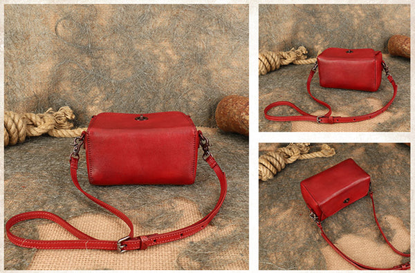 Womens Small Boxy Leather Crossbody Purse Leather Shoulder Bag For Women Durable