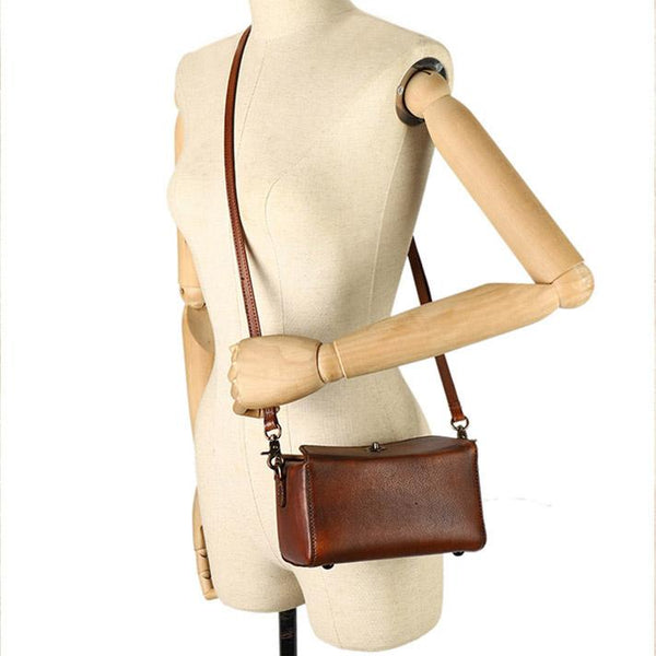 Womens Small Boxy Leather Crossbody Purse Leather Shoulder Bag For Women Fashion