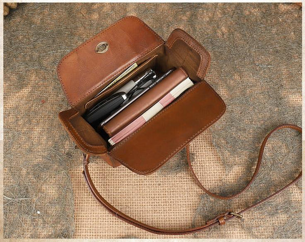 Womens Small Boxy Leather Crossbody Purse Leather Shoulder Bag For Women Inside