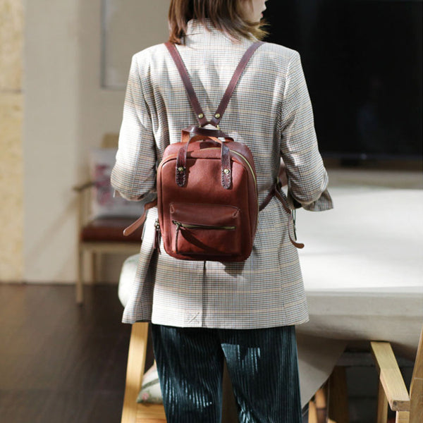 Womens Small Brown Genuine Leather Backpack Bag Purse Nice Backpacks for Women beautiful
