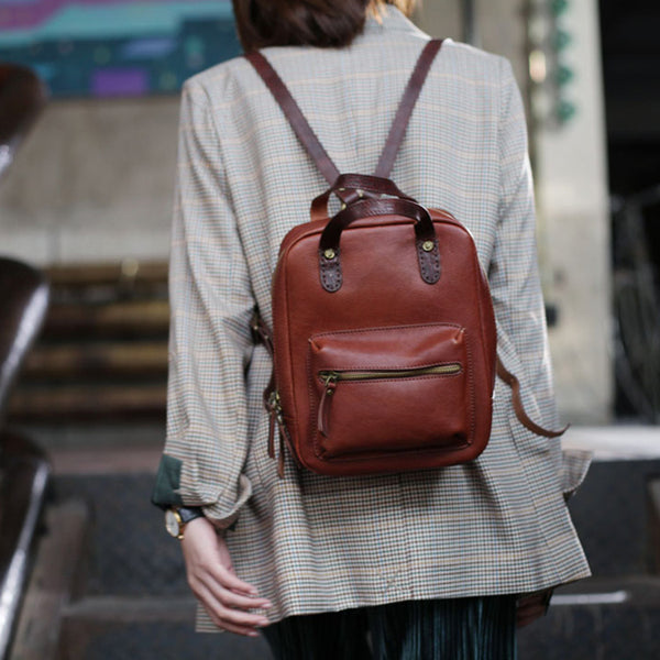 Womens Small Brown Genuine Leather Backpack Bag Purse Nice Backpacks for Women Chic