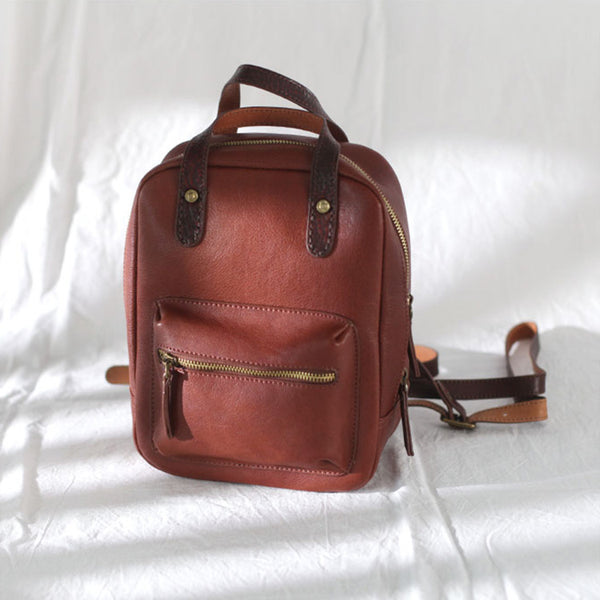 Womens Small Brown Genuine Leather Backpack Bag Purse Nice Backpacks for Women Details