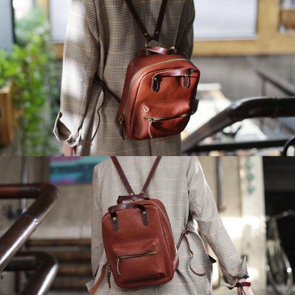 Womens Small Brown Genuine Leather Backpack Bag Purse Nice Backpacks for Women Unique