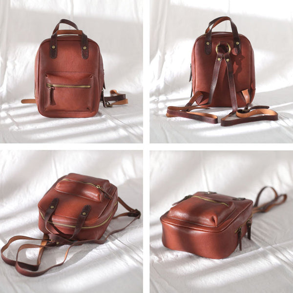 Womens Small Brown Genuine Leather Backpack Bag Purse Nice Backpacks for Women funky