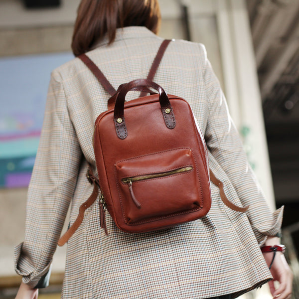 Womens Small Brown Genuine Leather Backpack Bag Purse Nice Backpacks for Women