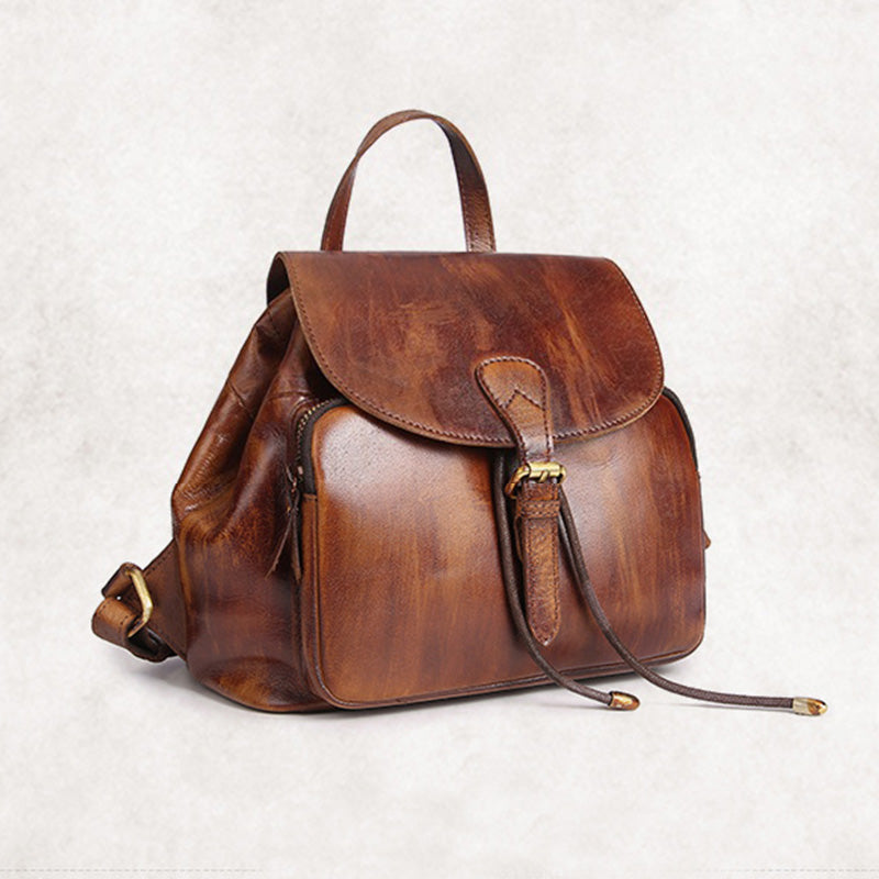 Womens Small Brown Leather Backpack Purse Funky Book Bag for Women Womens Small Brown Leather Backpack Purse Funky Book Bag for Women