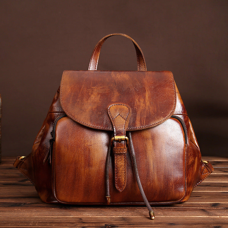 dark brown leather backpack purse simple Womens Small Brown Leather Backpack Purse Funky Book Bag for Women – igemstonejewelry