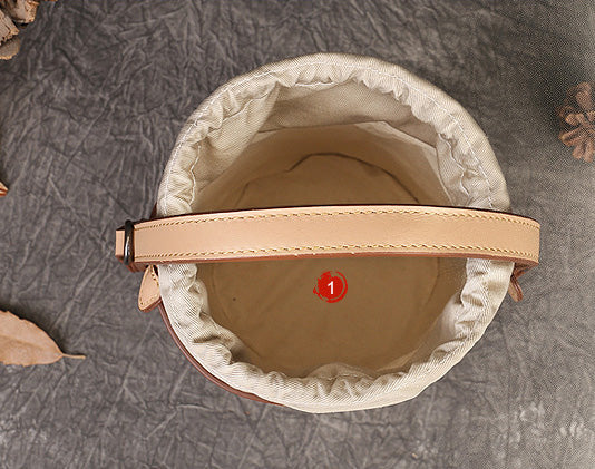 Womens Small Brown Leather Bucket Bag Shoulder Handbags Inside