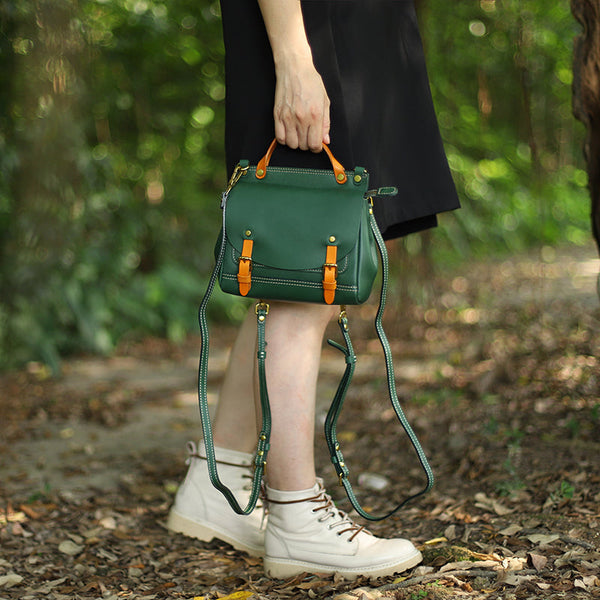 Womens Small Green Leather Shoulder Bag Satchel Backpack For Women Affordable