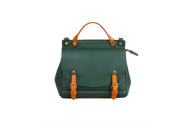 Womens Small Green Leather Shoulder Bag Satchel Backpack For Women Cowhide