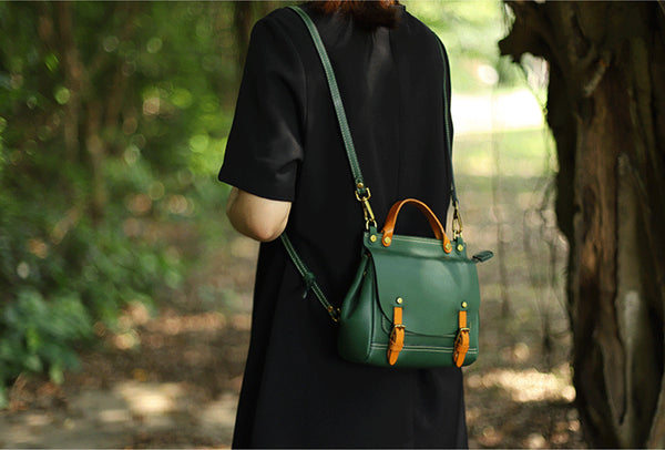 Womens Small Green Leather Shoulder Bag Satchel Backpack For Women Fashion