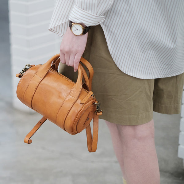 Womens Small Leather Barrel Bag Shoulder Handbags Accessories