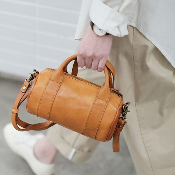 Womens Small Leather Barrel Bag Shoulder Handbags