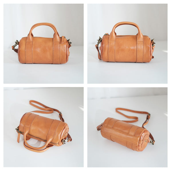 Womens Small Leather Barrel Bag Shoulder Handbags Casual