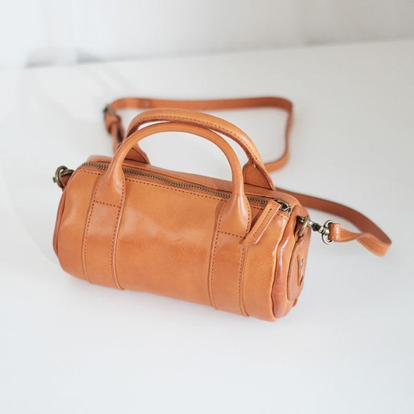 Womens Small Leather Barrel Bag Shoulder Handbags Cute