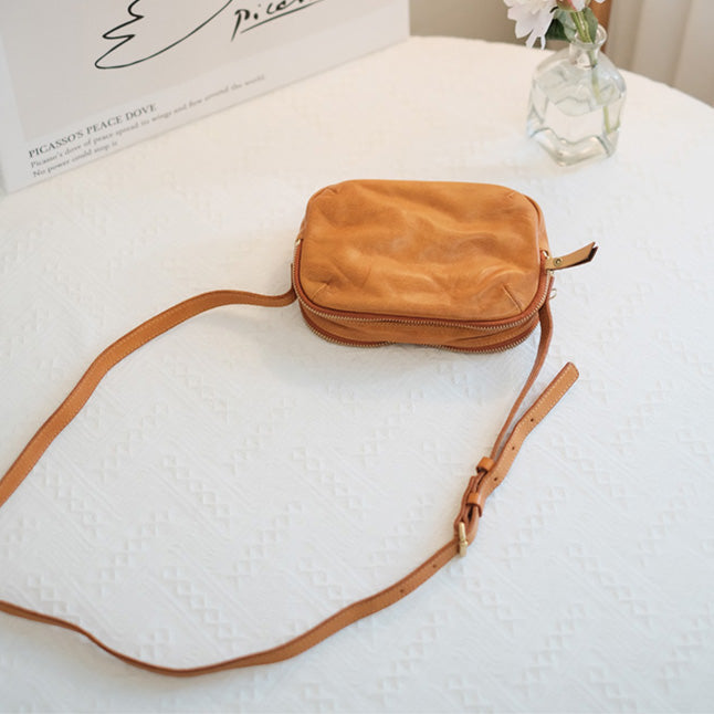 Genuine Leather Ladies Brown Small Shoulder Bag Purse Girls Cute Bag 9 Inch