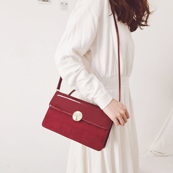 Womens Small Leather Satchel Bag Red Leather Crossbody Bags for Women