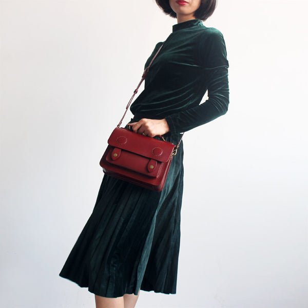 Womens Small Leather Satchel Messenger Bags Square Crossbody Bag Purse for Women Original
