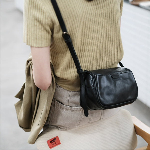 Womens Small Leather Shoulder Bag Genuine Leather Crossbody Bags Black