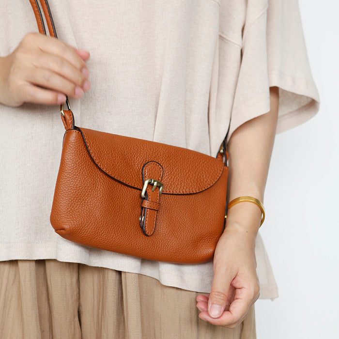 Womens Brown Leather Flap Crossbody Bag Purse Ladies Shoulder Bag