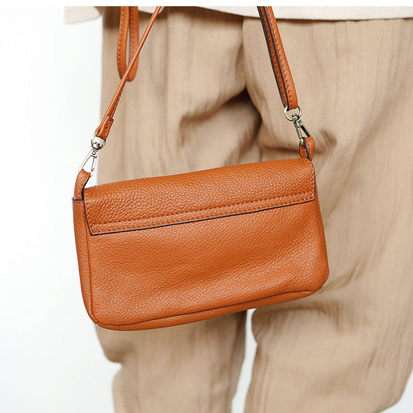 Womens Brown Leather Flap Crossbody Bag Purse Ladies Shoulder Bag