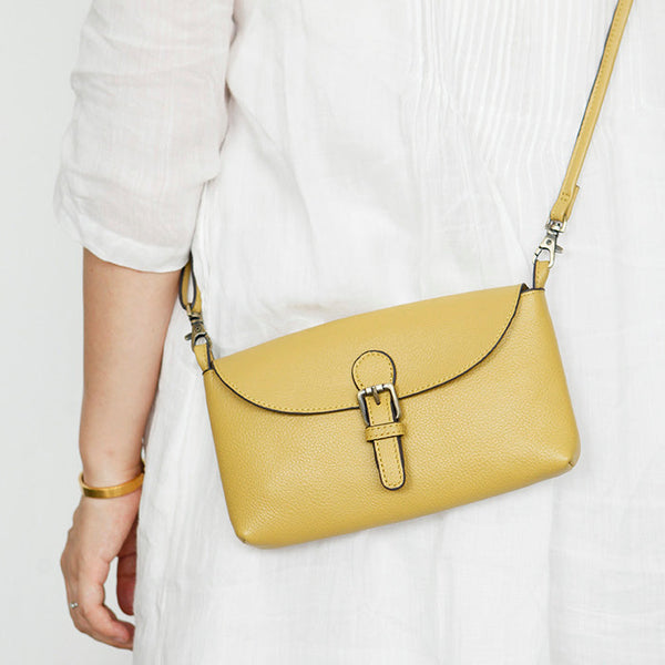Womens Small Leather Shoulder Bag Yellow Crossbody Bag Fashion