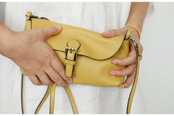 Womens Small Leather Shoulder Bag Yellow Crossbody Bag Gift idea