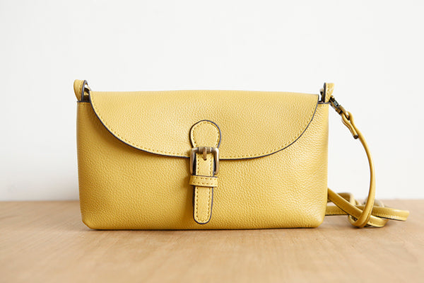Womens Small Leather Shoulder Bag Yellow Crossbody Bag Latest