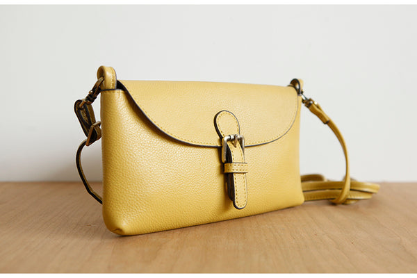 Womens Small Leather Shoulder Bag Yellow Crossbody Bag Nice