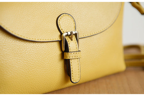 Womens Small Leather Shoulder Bag Yellow Crossbody Bag Original