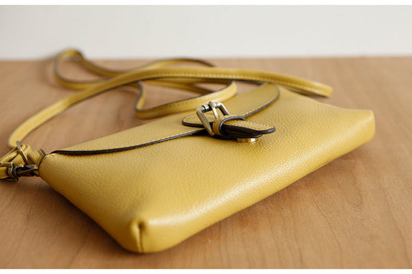 Womens Small Leather Shoulder Bag Yellow Crossbody Bag Quality